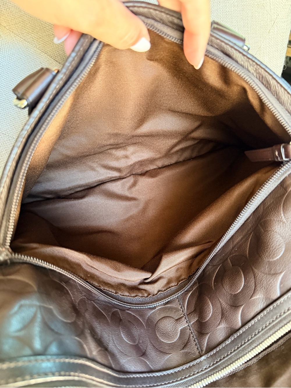 COACH Brown C Logo Stamped Leather Briefcase Laptop Business Shoulder Bag 70251 - Picture 10 of 13
